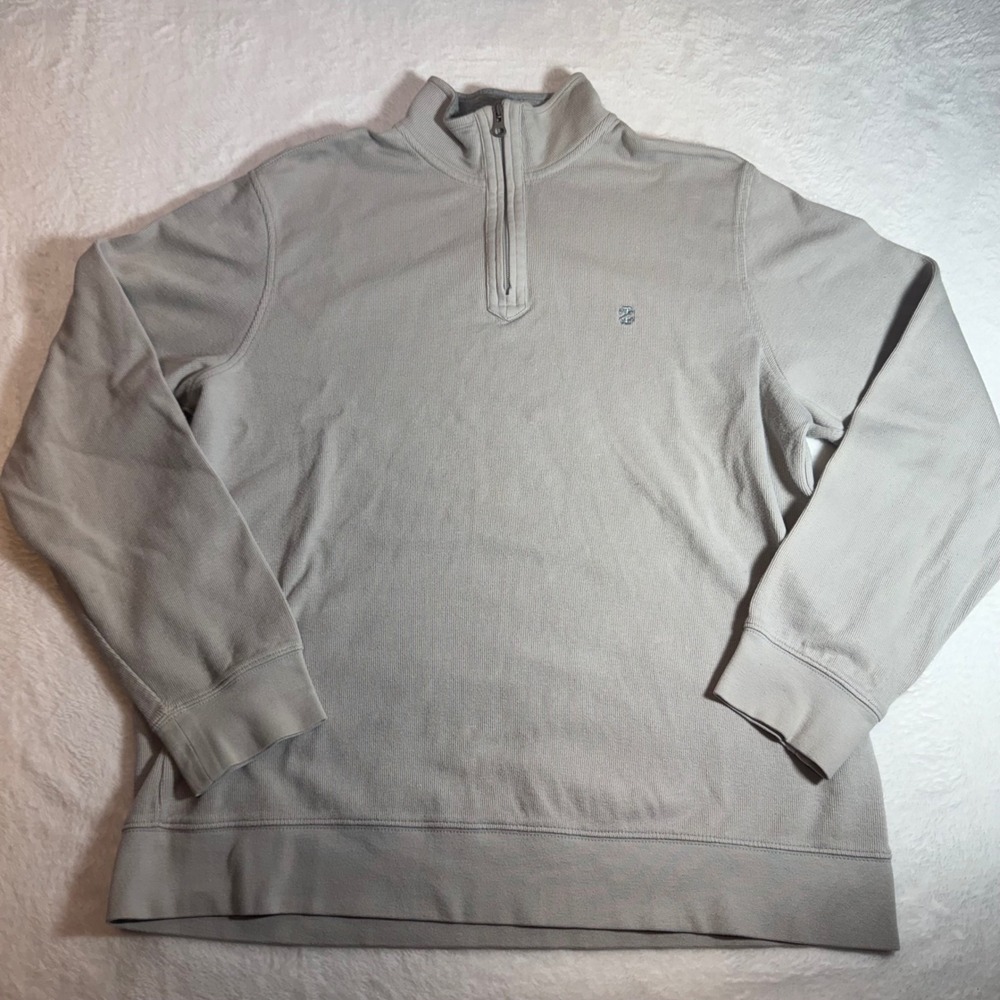 IZOD Mens Quarter Zip Pullover Sweater Light Gray Ribbed Cotton Large